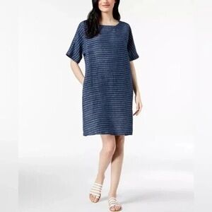 Eileen Fisher Organic Linen Scoop Neck Stripe Tunic Shift Dress Resortwear Sz PS